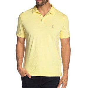 John Varvatos Men's Short Sleeve Peace Sign Hand Polo Shirt Slub Cotton Lemon XL